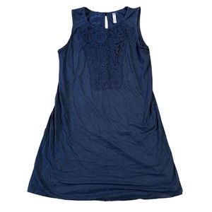 S - Women's XHILARATION Navy Blue Suede Crochet Front Dress Sleeveless lined